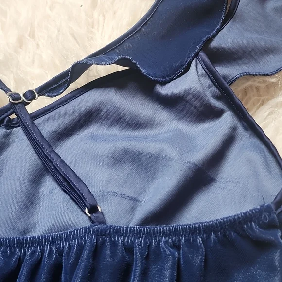 Victoria's Secret Navy Blue Velour Ruffle Trim Romper XS - Picture 12 of 12